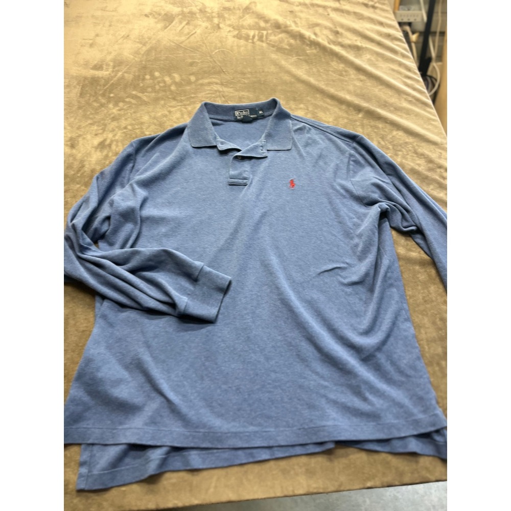 Polo Ralph Lauren Mens XL Blue Heather Long Sleeve Polo Shirt Red Pony Logo 4778